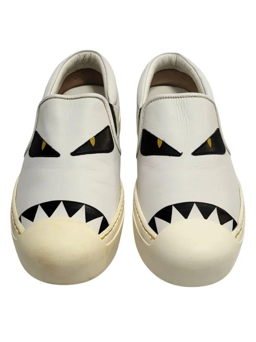 FENDI Bag Bugs Monster Eyes Leather Slip On Sneakers White Shoes